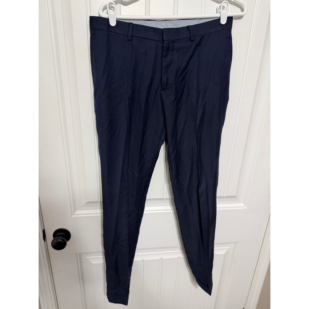 Zara Man Dress Pants Mens 31 Slim Fit Navy Blue Micro Check Trousers EUC